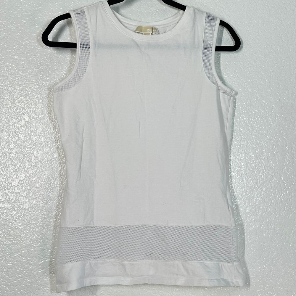 S white Michael Kors sleeveless tank top sheer mesh MK T-shirt Lux Layering